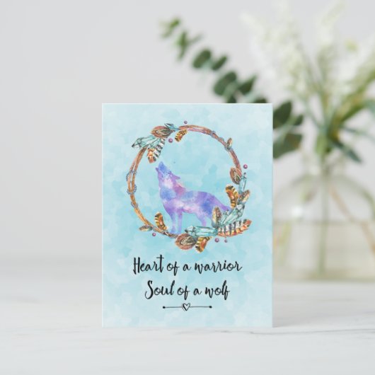 Zitat mit Howling Wolf Aquarellbilder Postkarte (Stehend Vorderseite)