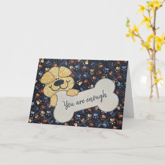 Zitat mit Hund und Knochen Karte (Gelbe Blume)