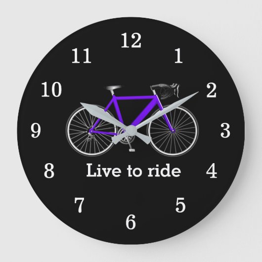 Zitat mit Lila Fahrrad auf schwarz Große Wanduhr (Vorderseite)