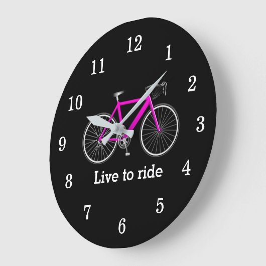 Zitat mit rosa Fahrrad auf schwarz Große Wanduhr (Winkel)