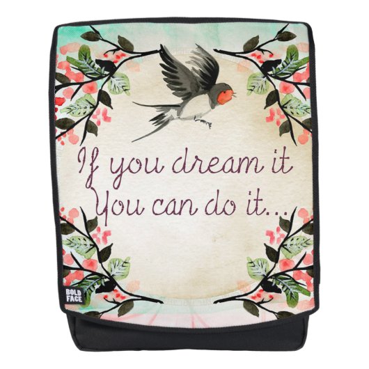 Zitat mit Vogel und Blume Rucksack (Vorderseite)