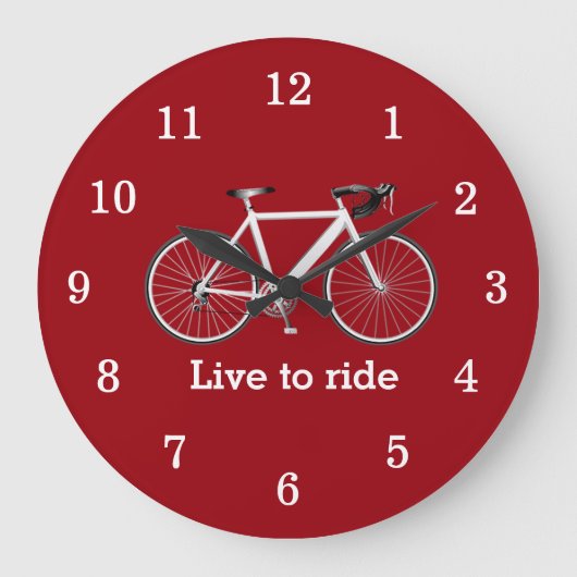 Zitat mit weißem Fahrrad auf rot Große Wanduhr (Vorderseite)