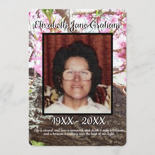 Zitat Pfirsichblüte Baum Hintergrund Beerdigung Programm (Vorderseite)