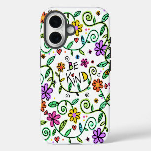 Zitat 'Sei nett' süße Typografie und Floral iPhone 16 Hülle