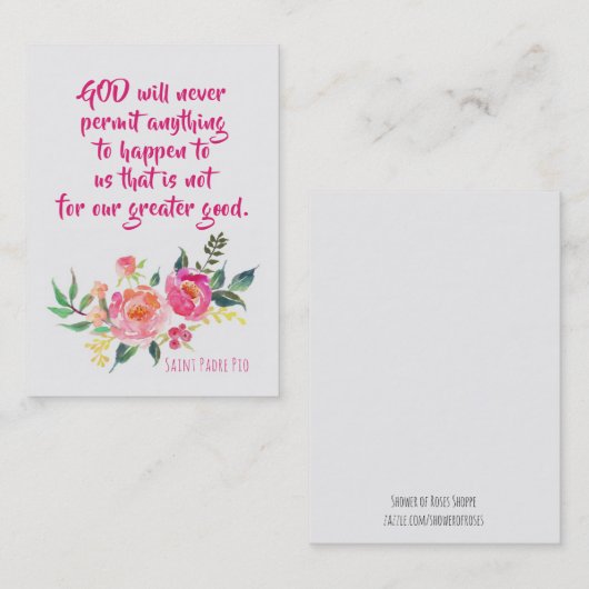 Zitat St. Padre Pio mit Blumen-heiliger Karte (Vorne/Hinten)