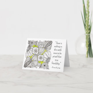 Zitat über Freundschaft, BW-Blumen-Doodle mit Grün Dankeskarte