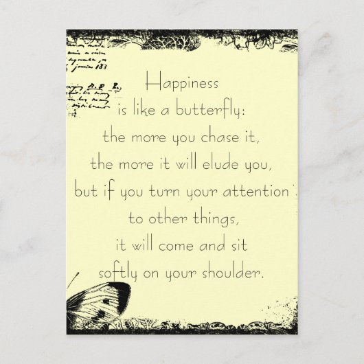 Zitat über Glück und Schmetterlinge Postkarte (Vorderseite)