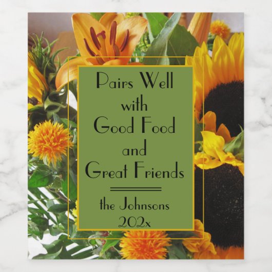 Zitat und Name auf Sonnenblumen Set von (6) Weinet Weinetikett (Einzelnes Label)