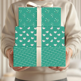 Zitat von Eid Mubarak Kids Green Star Herzen Geschenkpapier Set