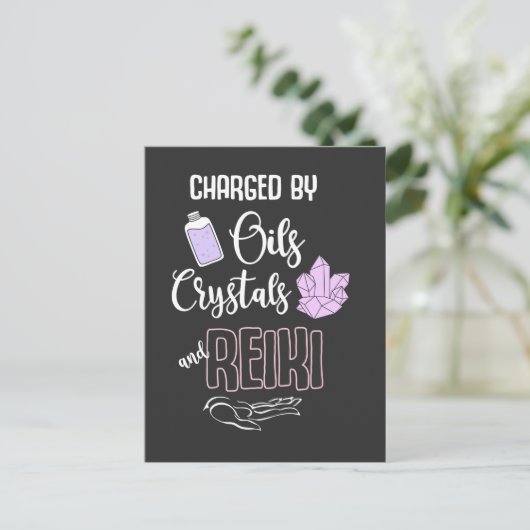 Zitat von Funny Reiki-Kristallwaren und ätherische Postkarte (Stehend Vorderseite)