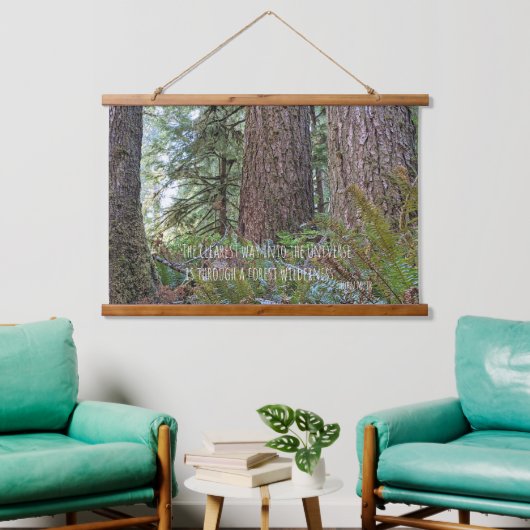 Zitat von Giant Conifer Forest und John Muir Natur Wandteppich Mit Holzrahmen (Wohnzimmer)