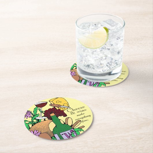 Zitat von Käse- und Weinliebhabern Runder Pappuntersetzer (Vor Ort)