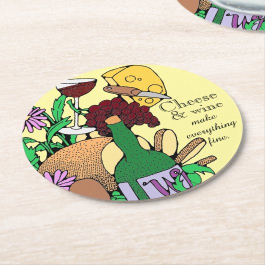 Zitat von Käse- und Weinliebhabern Runder Pappuntersetzer (Angewinkelt)