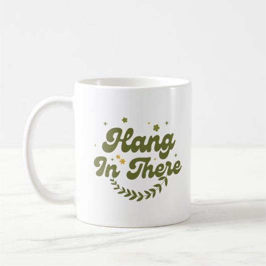 Zitat von Retro Green Floral 'Hang in There' Kaffeetasse (Links)