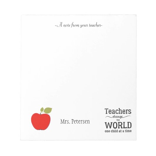 Zitat von Roten Apfeln und Ihr Lehrer Notizblock (Vorderseite)