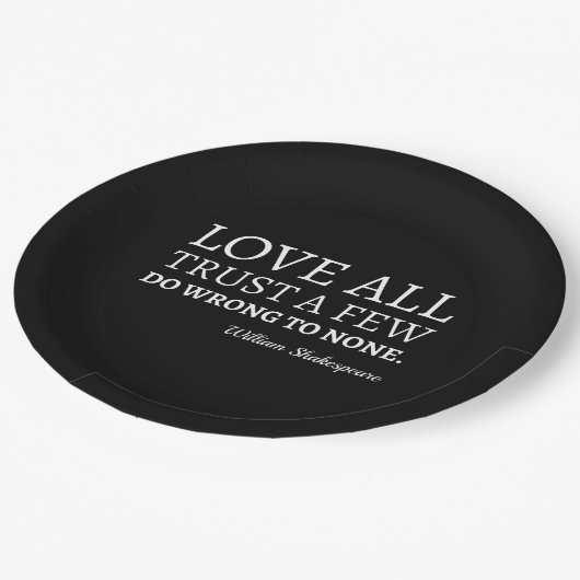 Zitat von Shakespeare - Liebe, Vertrauen und Falsc Pappteller (Schrägansicht)