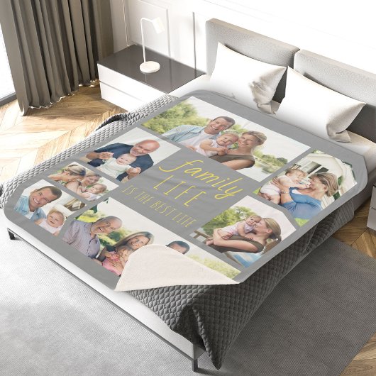 Zitat zum Familienleben Graues und gelbes Multi-Fo Sherpadecke