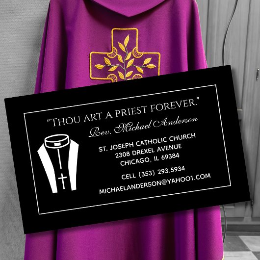 Zitat zum katholischen Priester Collar Black Scrip Visitenkarte