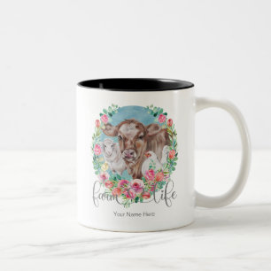 Zitat zum Landleben Familie Bauernhof Hühner Kühe Zweifarbige Tasse