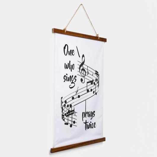 Zitat zum Thema Singen und Beten Wandteppich Mit Holzrahmen (Gewinkelt)