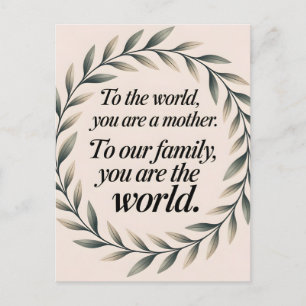 Zitat zum "World to Our Family Mother's Day Leaf W Feiertagspostkarte