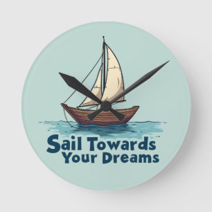Zitat zur Inspiration von Vintage-Segelschiffen Runde Wanduhr