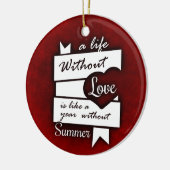 Zitat zur Liebe auf einem roten Hintergrund Keramik Ornament (Links)