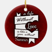 Zitat zur Liebe auf einem roten Hintergrund Keramik Ornament (Hinten)