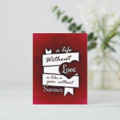 Zitat zur Liebe auf einem roten Hintergrund Postkarte (Stehend Vorderseite)