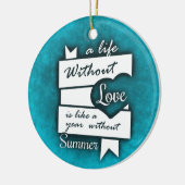 Zitat zur Liebe auf Türkis Keramik Ornament (Links)