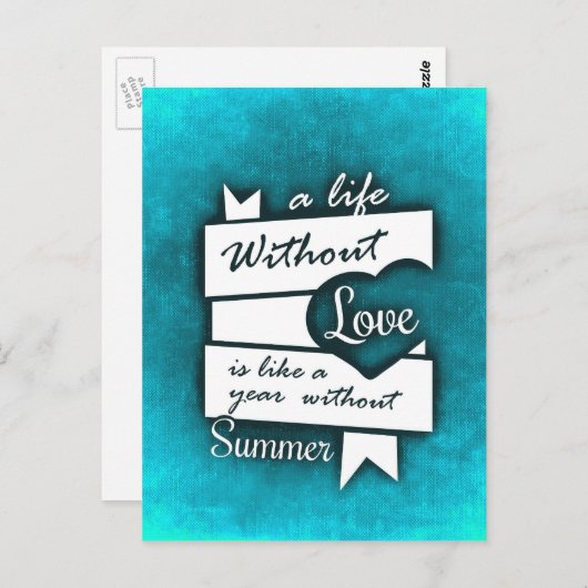 Zitat zur Liebe auf Türkis Postkarte (Vorne/Hinten)