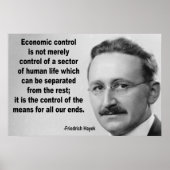 Zitat zur wirtschaftlichen Kontrolle von Hayek Poster (Vorne)