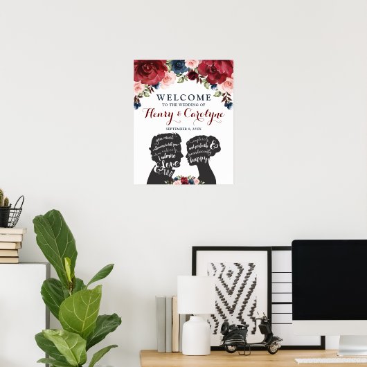 Zitate der Liebe für romantische Rose der Burgund Poster (Heimbüro)