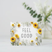 Zitate mit Inspiration fühlen sich gut gelb blühen Postkarte (Stehend Vorderseite)