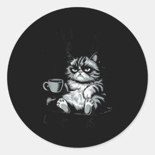 Zitiere lustige Katze hier wach nicht schieben Tie Runder Aufkleber