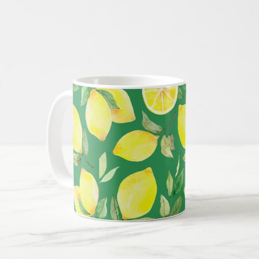 Zitrone, Aquarellmuster, Hintergrund, Obst, Tapete Kaffeetasse (Vorderseite Links)