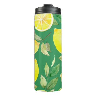 Zitrone, Aquarellmuster, Hintergrund, Obst, Tapete Thermosbecher