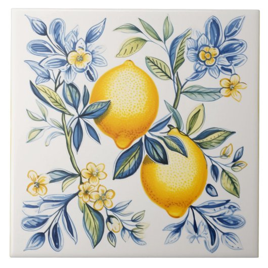 Zitrone, blaue Fliesen, sizilianische Fliesen, Ker Fliese (Vorderseite)