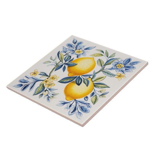 Zitrone, blaue Fliesen, sizilianische Fliesen, Ker Fliese (Seite)