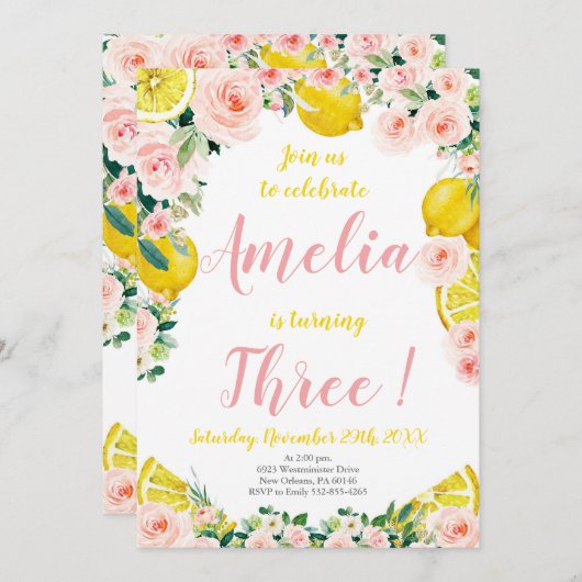 Zitrone Einladung zum Geburtstag, 3. Geburtstag (Vorne/Hinten)