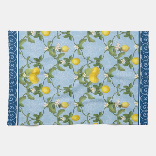 Zitrone Espalier Blatt-blaues französisches Land Handtuch (Horizontal)