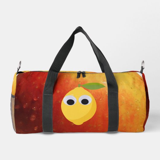 Zitrone, Früchte mit googlischen Augen und Apfel Duffle Bag (Rückseite)