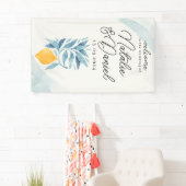 Zitrone mit blauen Blätter botanische Abbildung Banner (Insitu)