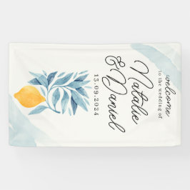 Zitrone mit blauen Blätter botanische Abbildung Banner