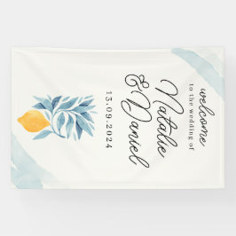 Zitrone mit blauen Blätter botanische Abbildung Banner