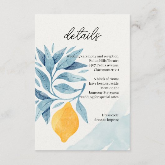 Zitrone mit blauen Blätter botanische Abbildung Begleitkarte (Vorderseite)