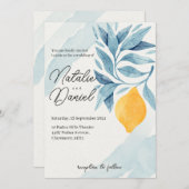 Zitrone mit blauen Blätter botanische Abbildung Einladung (Vorne/Hinten)