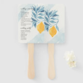 Zitrone mit blauen Blätter botanische Abbildung Fächer (Vorne und Hinten)