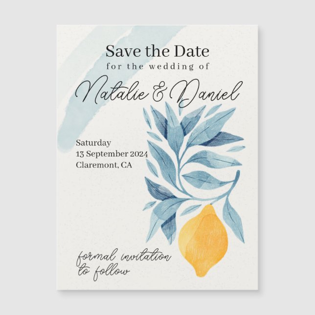 Zitrone mit blauen Blätter botanische Abbildung Magnetkarte (Vorderseite)