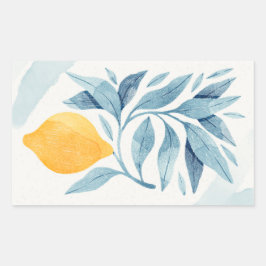 Zitrone mit blauen Blätter botanische Abbildung Rechteckiger Aufkleber